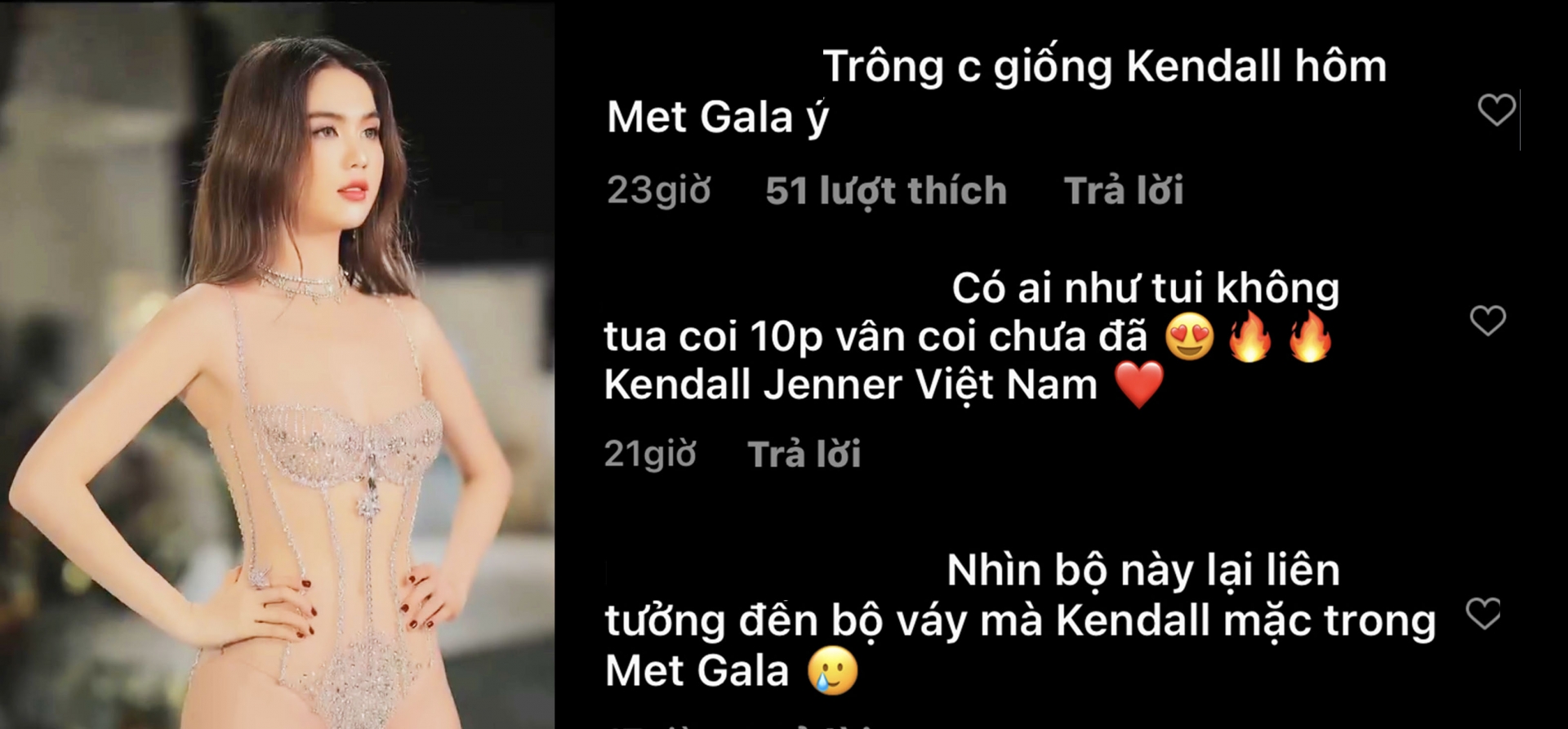 Fan cô nàng cũng ồ ạt vào bình luận khen Ngọc Trinh xinh đẹp xuất thần, thậm chí còn gọi cô là 'Kendall Jenner Việt Nam'.