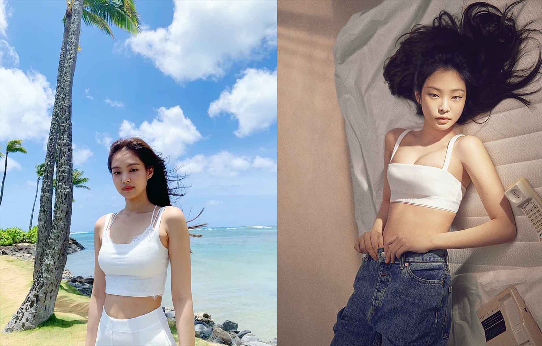 Khi cần trở nên sexy hơn, Jennie sẽ lựa chọn áo hai dây màu trắng.