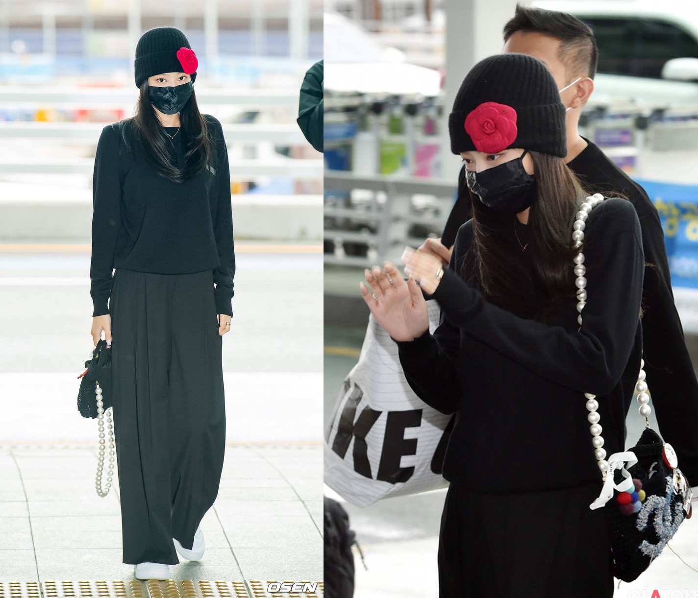 Không sôi nổi như lúc Jisoo và Rosé có mặt tại sân bay, Jennie lại 'khiêm tốn' với set đen từ đầu đến chân.