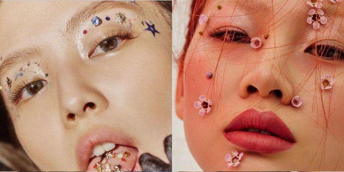 Make-up đính hoa lí nhí lên mặt đều từng được Jennie và Jung Ho Yeon thử nghiệm. Cả hai cô nàng đều thể hiện được sự lạnh lùng, cuốn hút qua ánh mắt.
