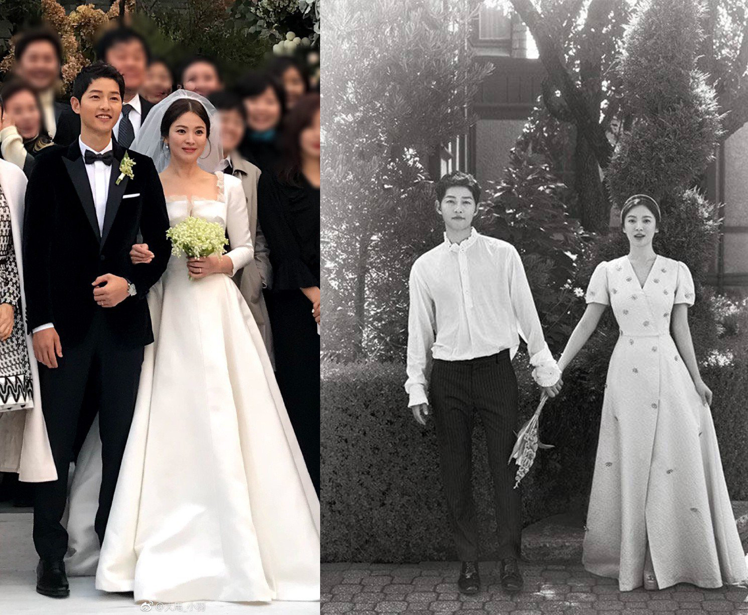 Chiếc váy cưới của Song Hye Kyo từng trở thành tâm điểm một thời. Cứ nghĩ minh tinh xứ Hàn sẽ chọn kiểu dáng lộng lẫy nhưng phom dáng tay bồng cổ điển lại giúp mỹ nhân ghi điểm sang trọng.