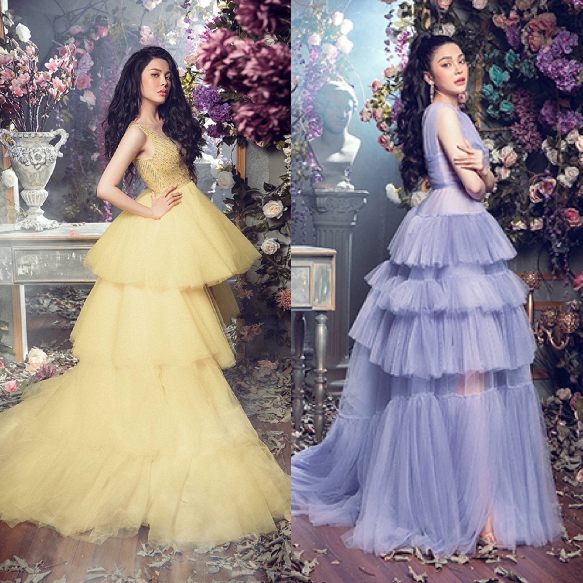 Lily Chen đầu tư hậu cảnh hoành tráng, khoe nhan sắc mặn mà, xinh đẹp trong 2 mẫu đầm công chúa có chất liệu và phom dáng tương tự dần chị.