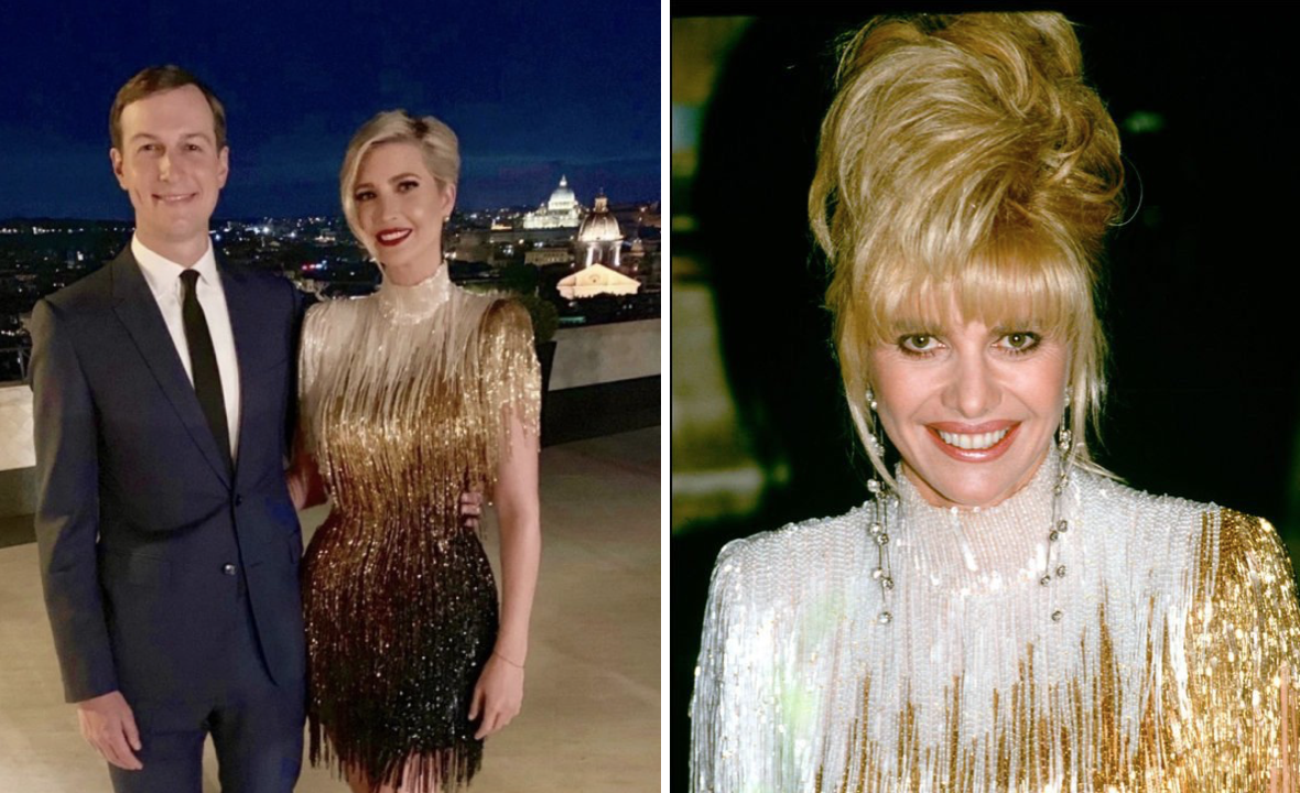 Ivanka Trump - vỡ cũ của Donald Trump cũng từng diện lại mẫu váy tua rua lấp lánh của nhà mốt Bob Mackie vào năm 2019. Trước đó, thiết kế được cô mặc trong buổi dạ tiệc năm 1991.