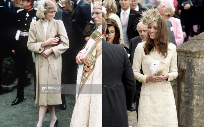 Chinh phục tông beige thanh lịch, Công nương Diana đậm chất sang trọng và Kate Middleton lại tinh tế với kiểu áo chít eo nữ tính, tôn dáng.