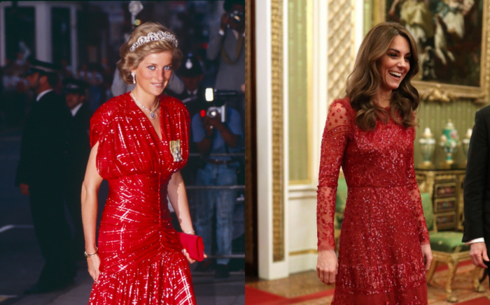 Thiết kế váy đỏ phá vỡ chuẩn mực hoàng gia Anh được Công nương Diana diện trong buổi tiệc cấp nhà nước năm 1989 và chiếc váy ren đỏ của Kate Middleton 30 năm sau. Sự tương đồng là không thể phủ nhận, tuy nhiên về sự thời trang, sành điệu, mẹ chồng vẫn hoàn toàn lấn át con dâu.