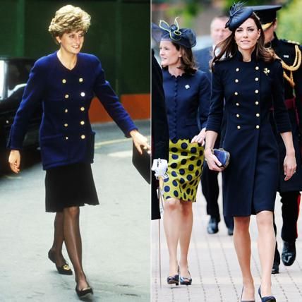 Chúng ta dễ dàng thấy sự tương đồng giữa hai thiết kế này nhưng Kate Middleton vẫn thể hiện được cá tính riêng khi chọn phom dáng suông thay vì áo phối chân váy như công nương Diana.