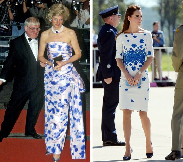 Váy cúp ngực, ôm body quyến rũ của Công nương Diana trên thảm đỏ và phiên bản trẻ trung, thanh lịch của Kate Middleton khi dạo phố.