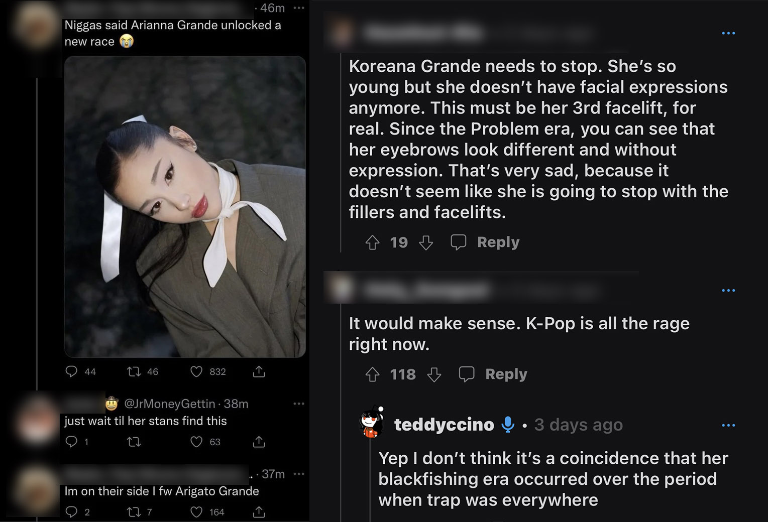 Nhiều bình luận tiêu cực liên quan đến phong cách trang điểm của Ariana Grande, thậm chí còn cho rằng cô đang 'đu' theo idol K-pop.