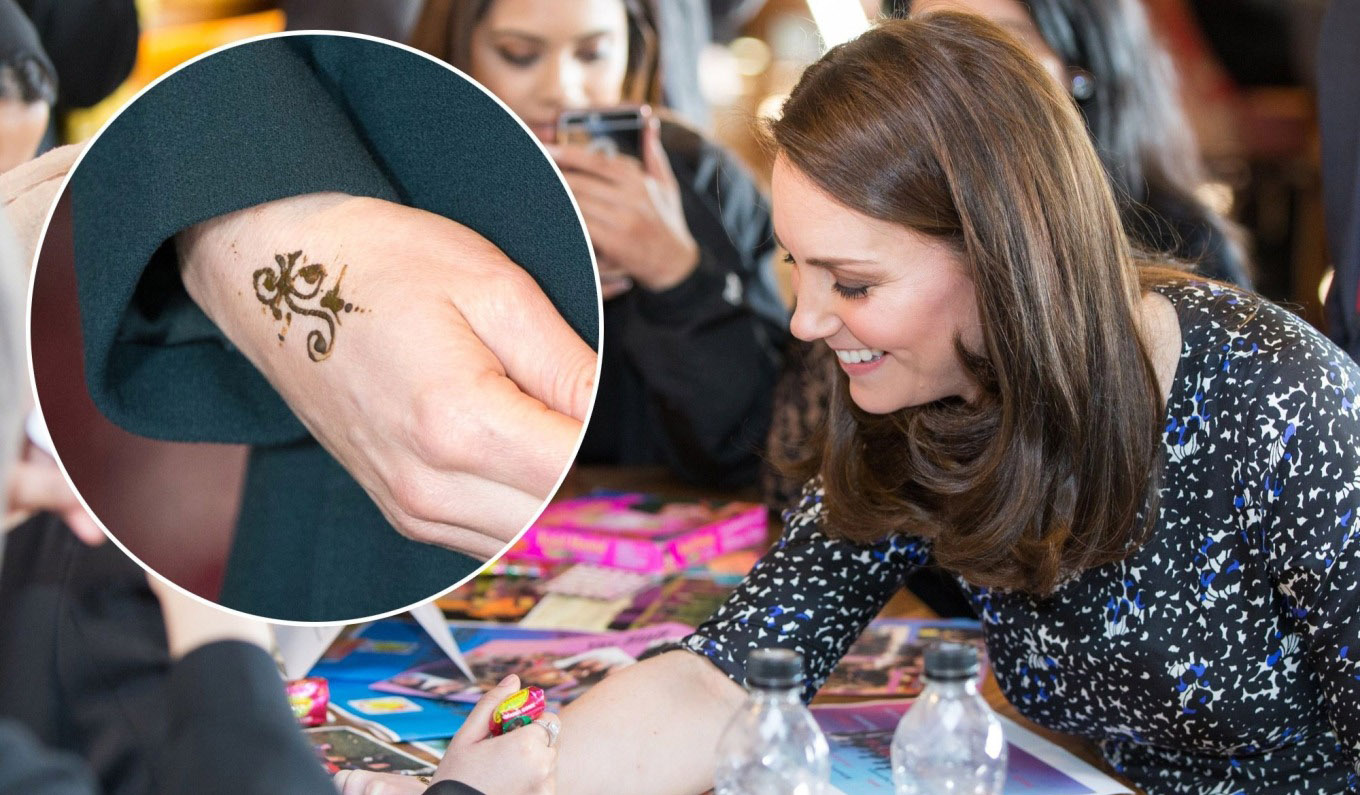 Kate Middleton từng sở hữu hình xăm Henna nhỏ ở mu bàn tay với ý nghĩa cầu phúc, an thai.