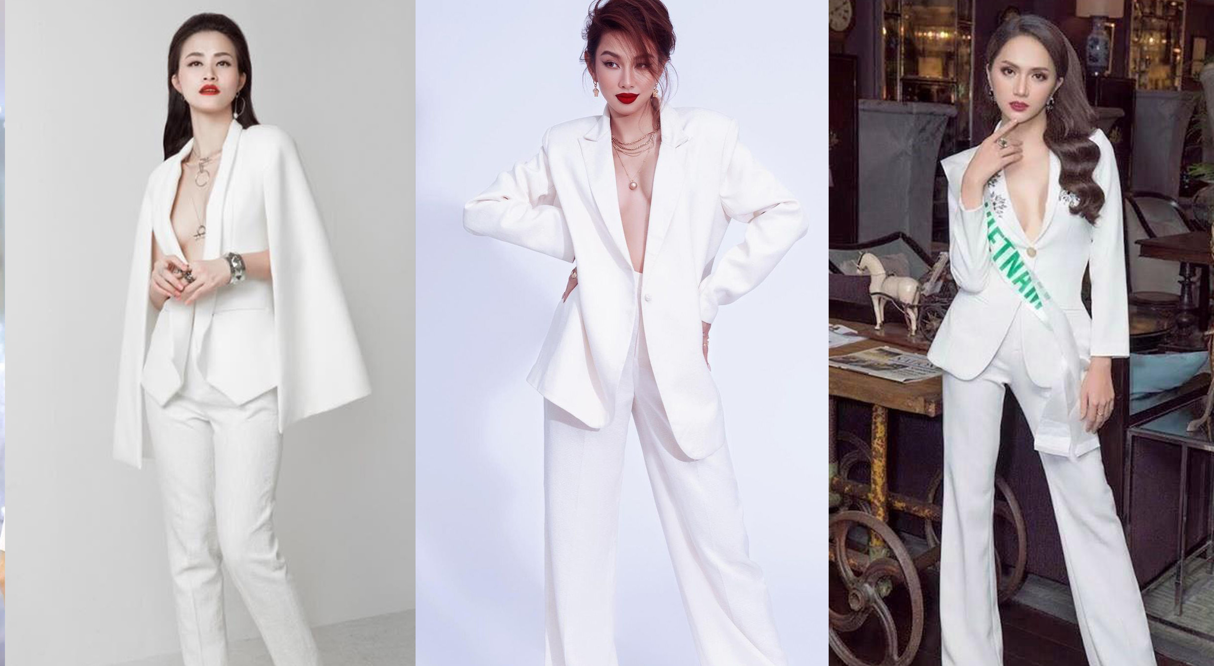 Mỹ nhân Việt "thả rông" vòng 1 với suit trắng: Hoa hậu Thuỳ Tiên áp đảo với visual sang - xịn - mịn