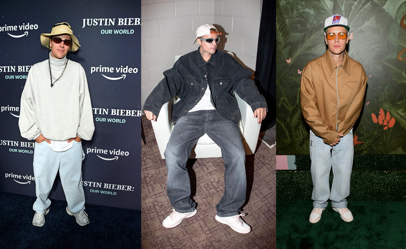 Yêu thích phong cách Hiphop phóng khoáng và tự do, Justin Bieber thường xuyên diện những item oversized như hoodies, áo khoác, quần jeans. Anh kết hợp với phụ kiện nón len, mắt kính, giày sneakers trẻ trung, năng động.