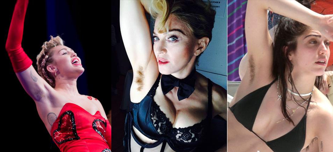 Một số sao US-UK tự tin để lông ở một số vùng trên cơ thể như Miley Cyrus, Madonna, Lourdes Leon,...