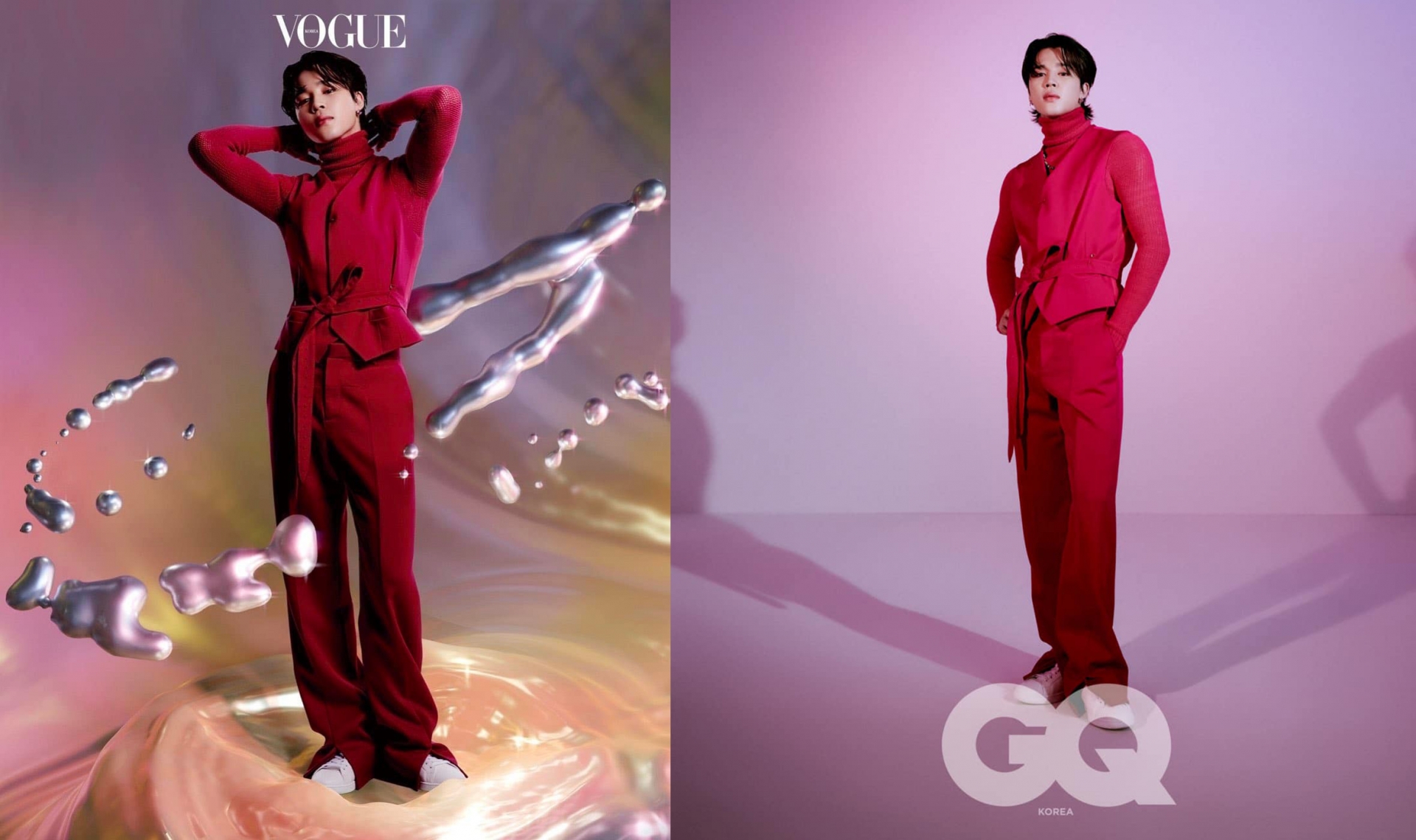 Jimin (BTS) xuất hiện trên 2 trang bìa tạp chí Vogue và GQ với trang phục giống nhau, thuộc BST Spring/Summer 2022 của LV.