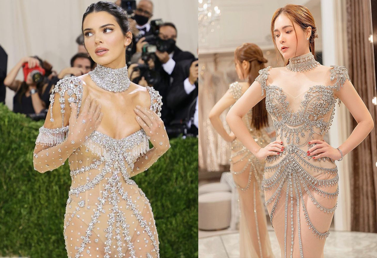 Nhái lại chiếc váy Givenchy của Kendall Jenner nhưng thiết kế của “bà mẹ 3 con” lại khiến người xem “nhức mắt” với nội y lồ lộ đến phản cảm. 