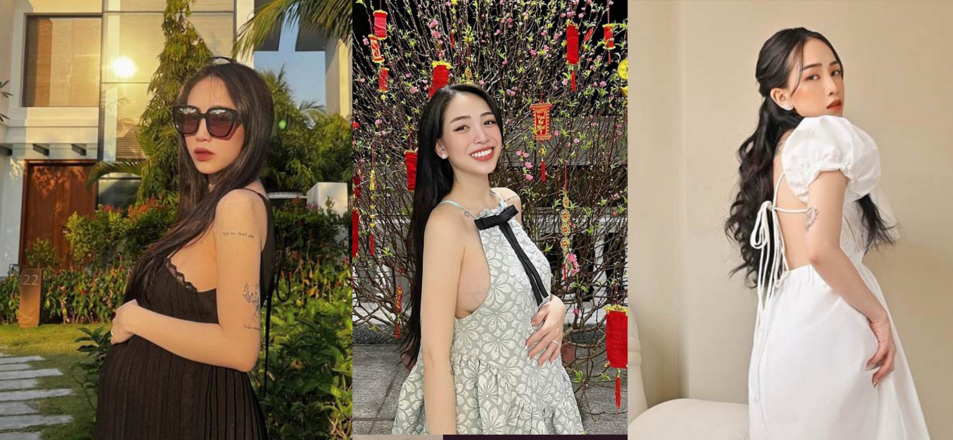 Những chiếc váy suông rộng giúp Joyce Phạm ăn mặc thoải mái hơn khi đang mang thai. 
