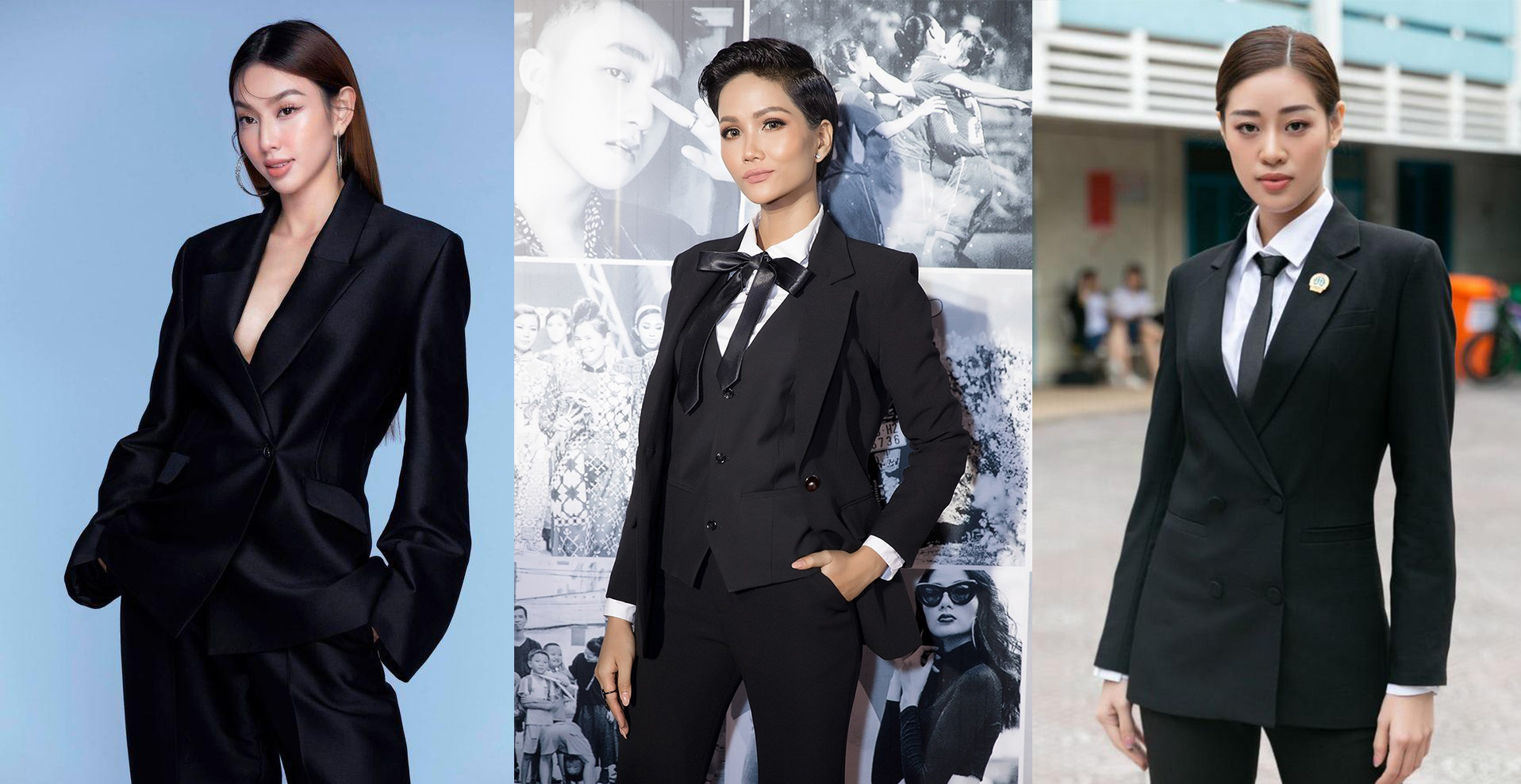 Chán váy điệu, dàn Hậu Việt rủ nhau diện suit đen: Thuỳ Tiên áp đảo nhờ khoe "nội dung" chất lượng