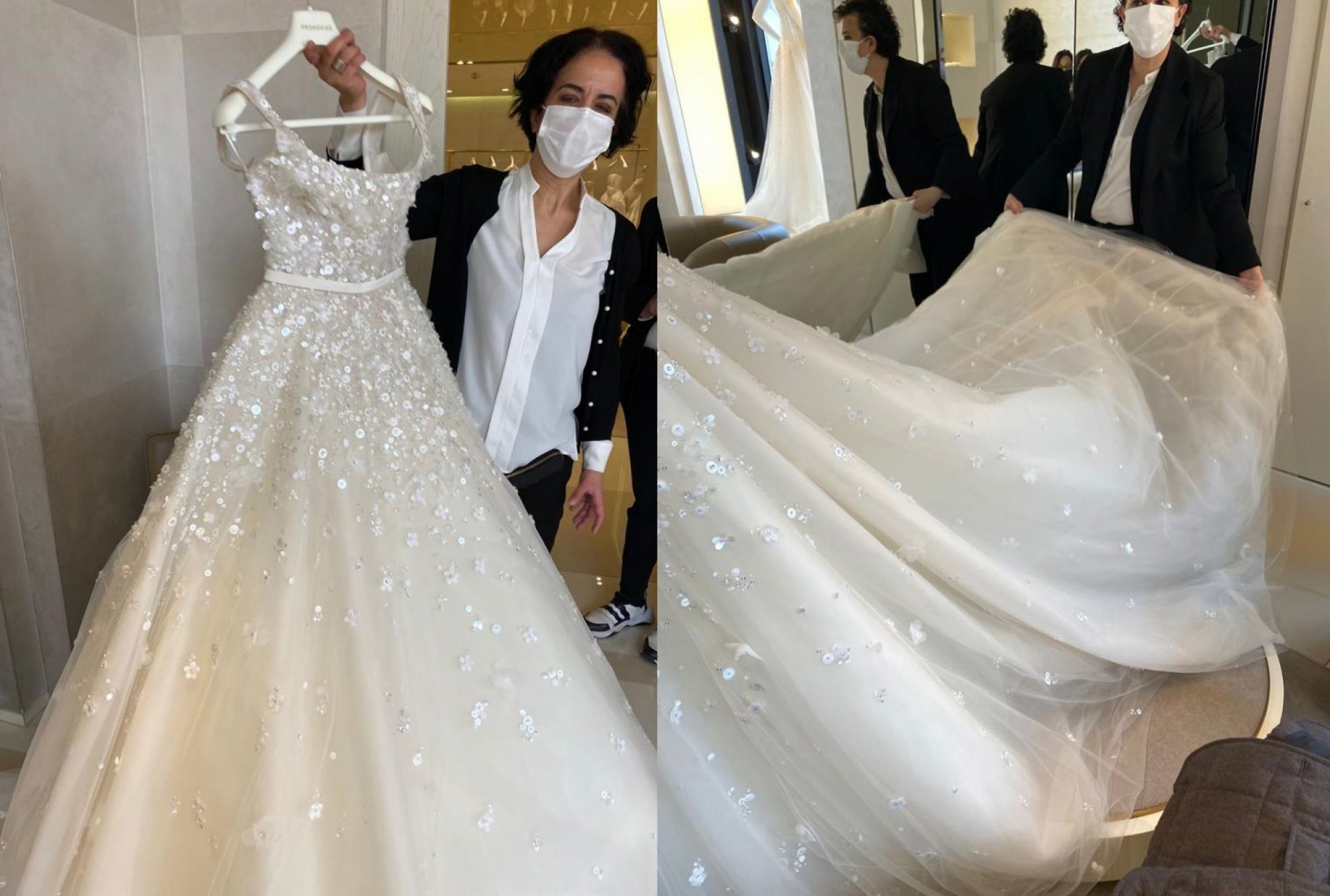 Cận cảnh mẫu váy ELIE SAAB với chi tiết đính kết tỉ mỉ, xứng đáng là mẫu váy của Son ye Jin trong ngày trọng đại.