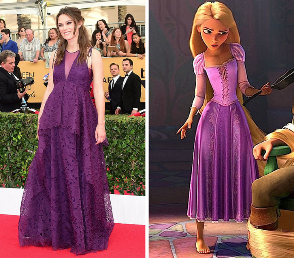 Keira Knightley diện chiếc váy tím khoai môn liền làm người ta nhứ đến nàng công chúa Tóc Mây - Rapunzel.