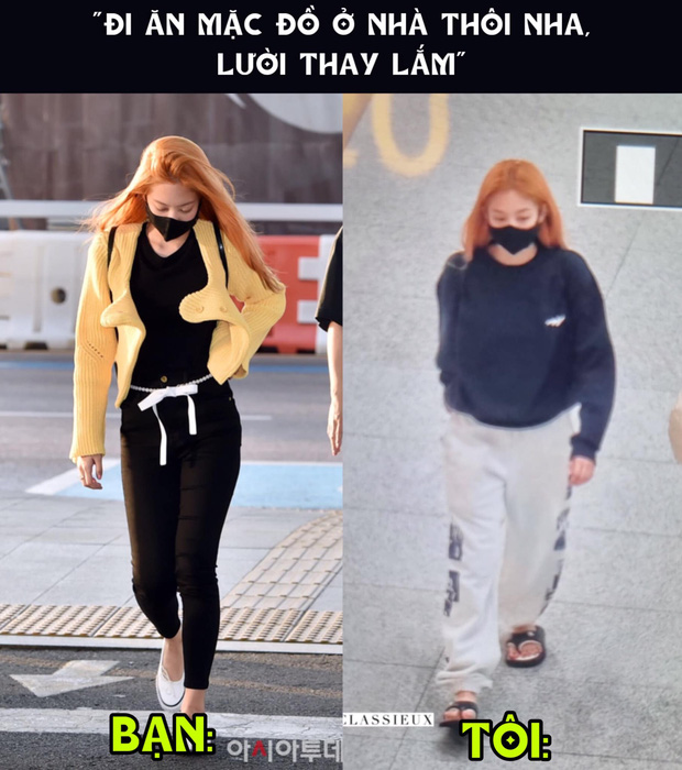 Nhiều fan còn thậm chí chế ảnh từ 2 khoảnh khắc đối lập của Jennie khi đi sân bay.