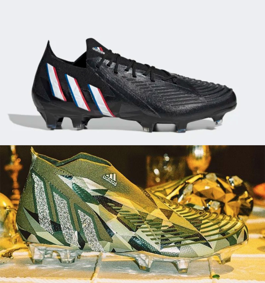 Predator Edge là thiết kế giày đá bóng nổi tiếng của Adidas với thiết kế cá tính, mạng mẽ nhưng không kém phần thời trang (phiên bản gốc ở trên và phiên bản với pah lê ở dưới).