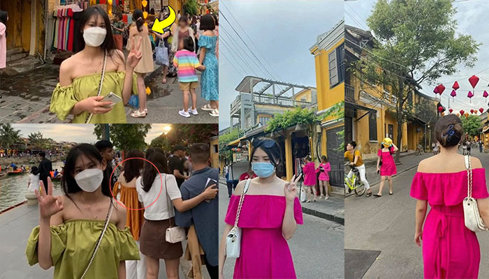 Áo trễ vai và đầm hồng là 2 món đồ dễ "đụng hàng" khi dạo chơi trên phố cổ Hội An