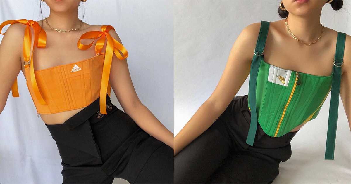 Corset được may từ áo thun Nike, Adidas... của thương hiệu nội địa Anh Quốc
