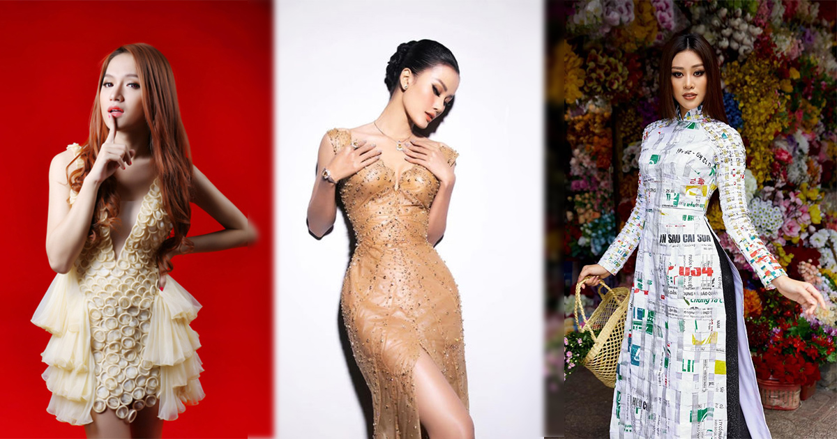 Váy làm từ chất liệu độc lạ: Hương Ly mặc váy giấm ăn, Hương Giang diện cả ngàn chiếc bao cao su