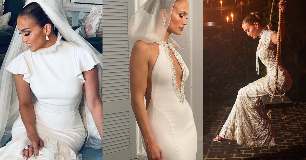 Jennifer Lopez diện váy cưới may từ 1000 mảnh vải nhỏ: Sự chú ý dồn cả vào vòng 3 trứ danh