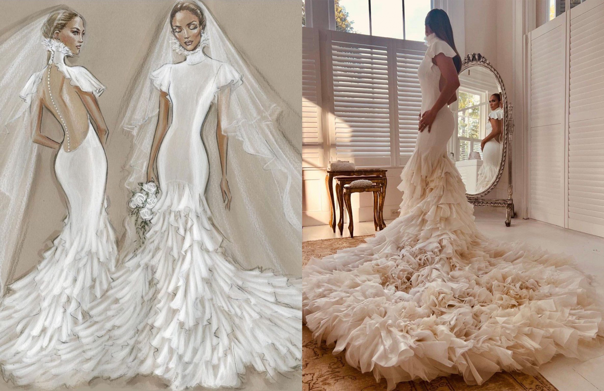 Váy cưới Jennifer Lopez tuổi 53: Nền nã, quyến rũ và tôn 3 vòng - Ảnh 1