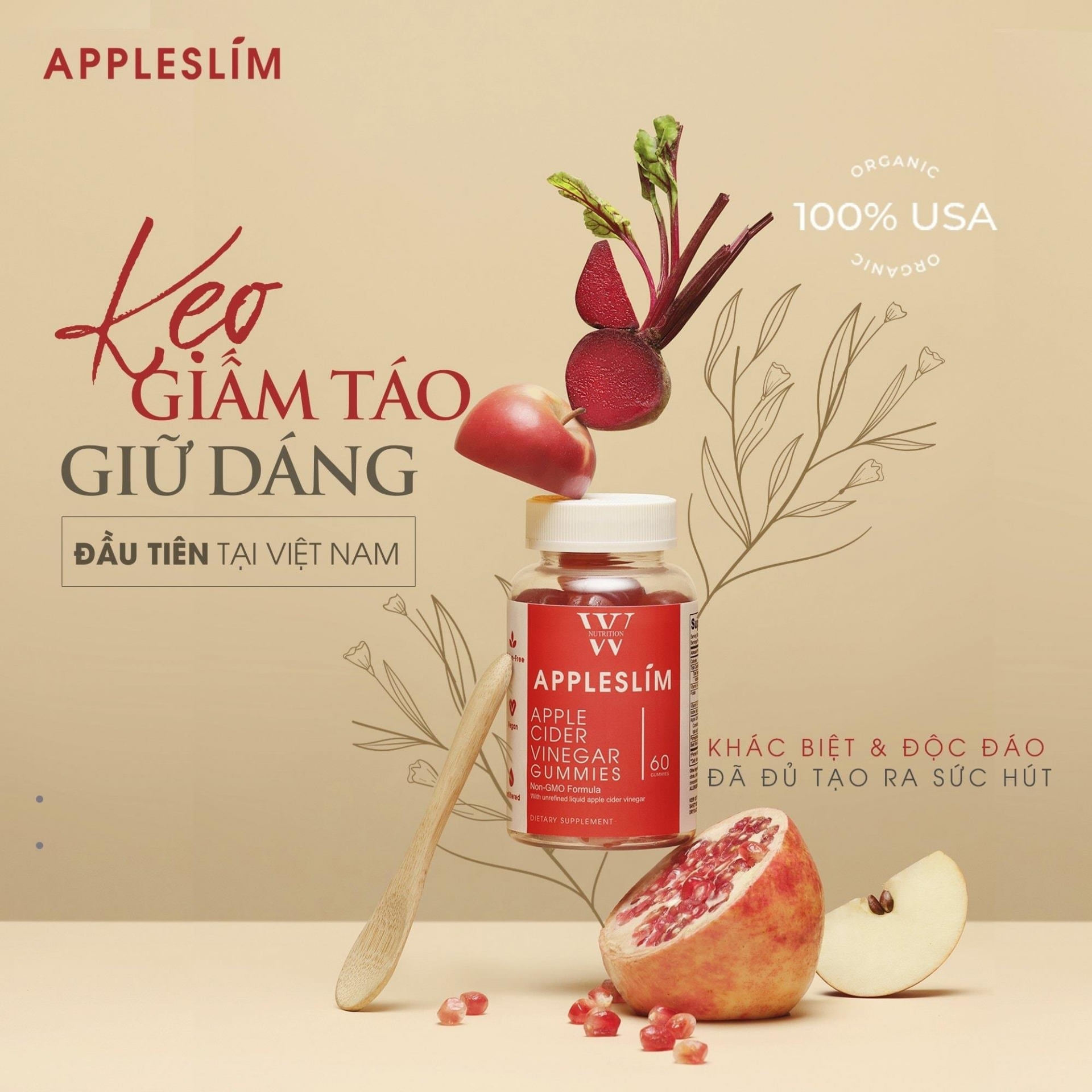 Đây là loại kẹo dẻo giấm táo đầu tiên có mặt trên thị trường Việt Nam.