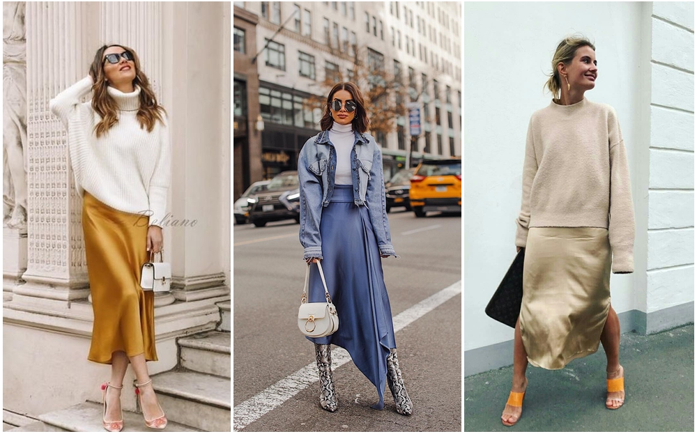 Phối váy lụa với áo len là xu hướng nàng không thể bỏ qua Thu – Đông 2021 