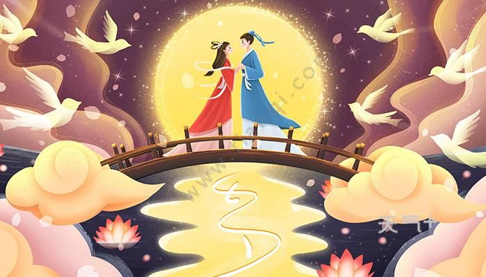 Hình ảnh Ngưu Lang - Chức Nữ gặp nhau trên cây cầu Ô Thước đã trở thành biểu tượng của lễ Thất Tịch.