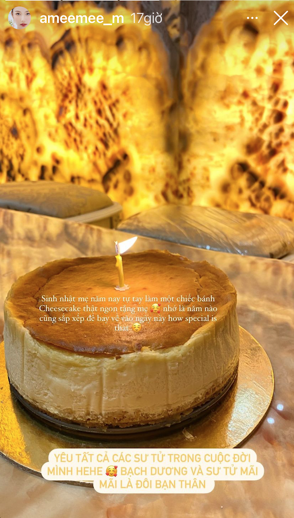 Chiếc cheesecake chứa đựng rất nhiều tình cảm mà AMEE dành tặng sinh nhật mẹ.Chiếc bánh Cheesecake tuy hình thức không quá lung linh, nhưng bình thường cheesecake ngoại hình cũng không quá long lanh như các loại loại bánh bông lan khác.