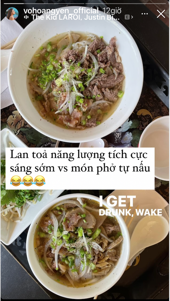 Siêu mẫu Võ Hoàng Yến hôm nay lan toả năng lượng tích cực đến mọi người bằng cách dậy sớm và nấu hai bát phở bò cực chất lượng.