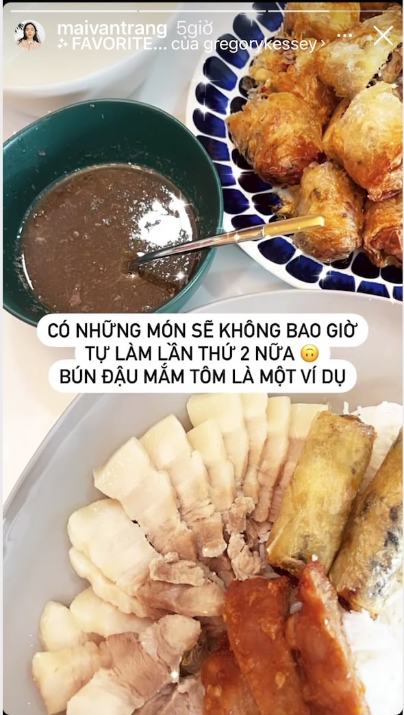 Dù đĩa bún đậu mắm tôm hôm nay rất hấp dẫn, thế nhưng Mai Vân Trang cũng chia sẻ đây có lẽ là lần cuối cô tự làm món này tại nhà.