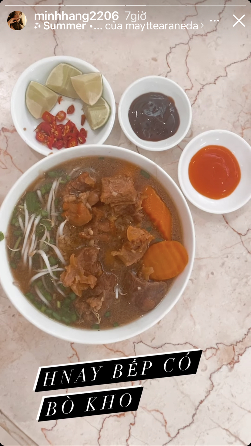 Bò kho là món ăn xuất hiện trong gian bếp tại gia của Minh Hằng hôm nay.