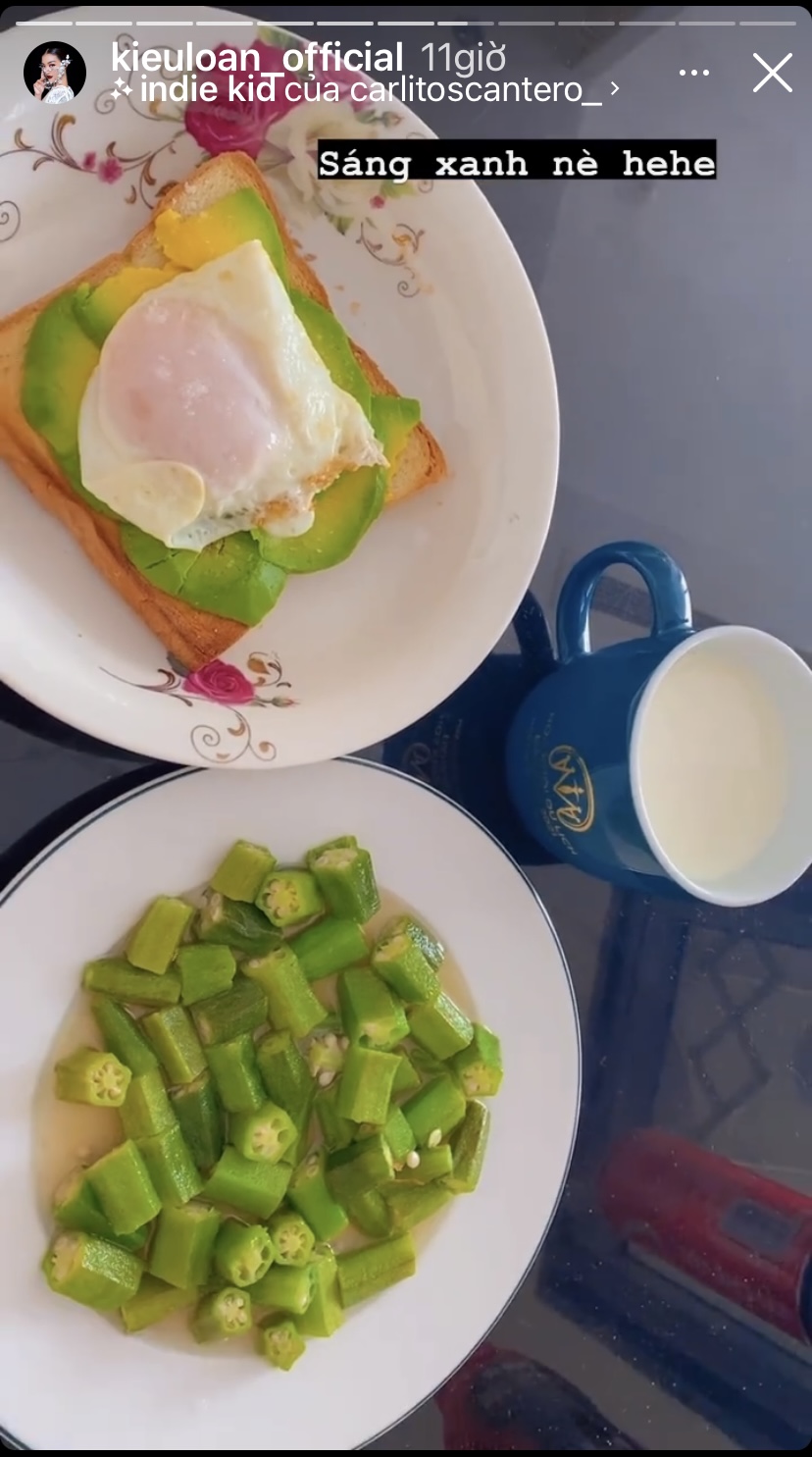 Bữa sáng tuy đơn giản nhưng vô cùng đủ chất và 'giàu sắc xanh' của Á hậu Kiều Loan.