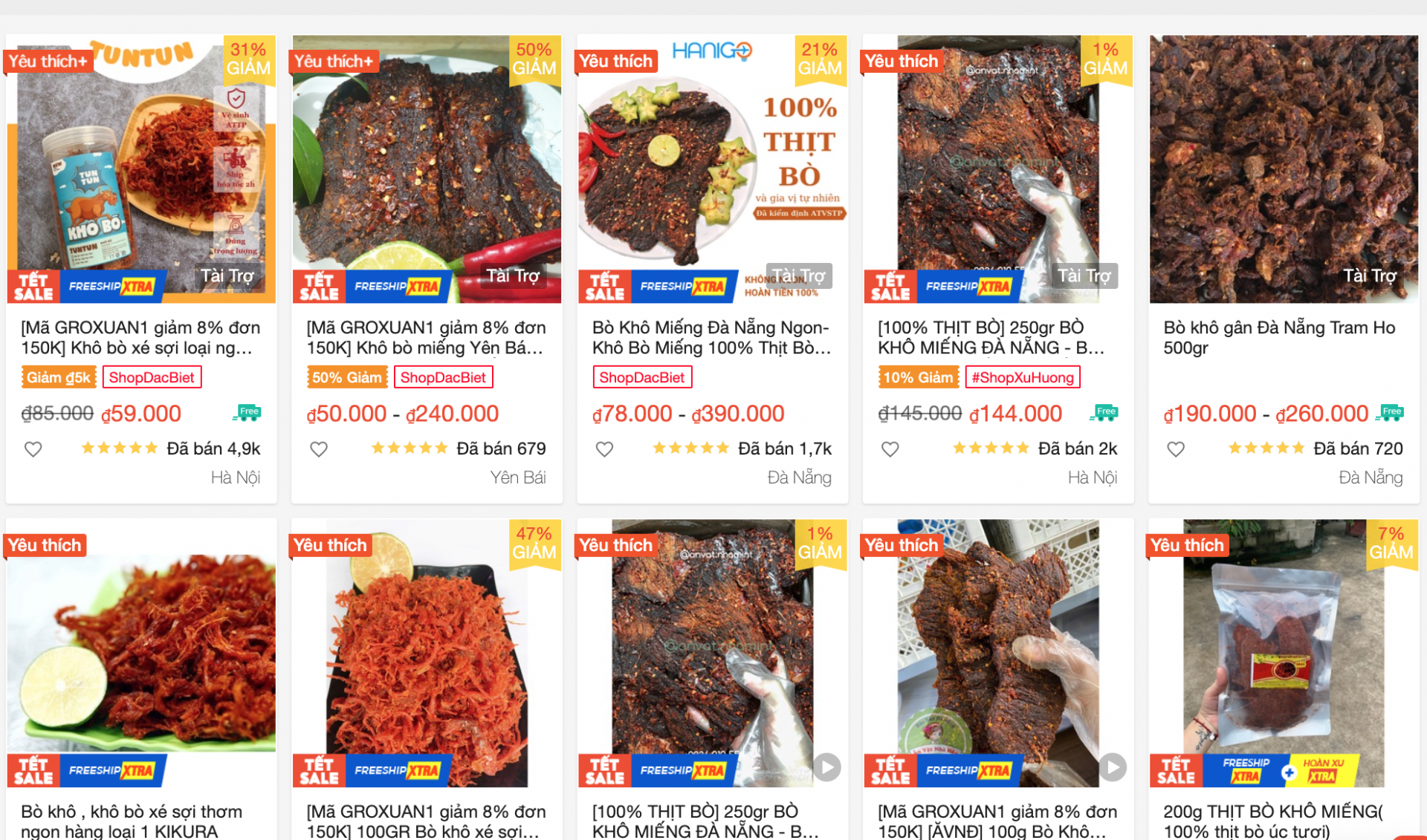 Thịt bò khô được bày bán nhiều trên các sàn thương mại điện tử.