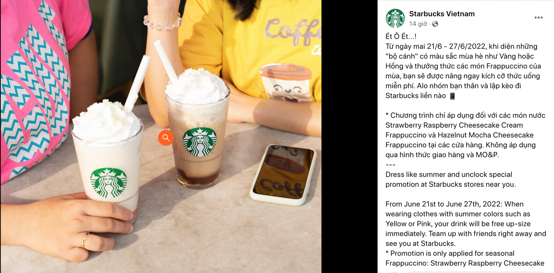 Starbucks nâng size miễn phí cho khách diện áo hồng – vàng, “đúng là thời tới cản không kịp