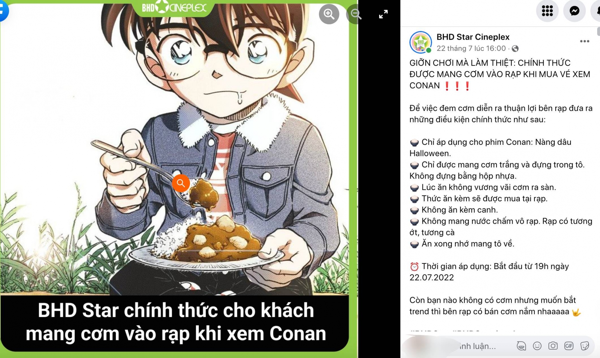 BHD Star cho mang cơm vào rạp xem Conan, tưởng giỡn chơi mà hoá ra làm thiệt - Ảnh 2