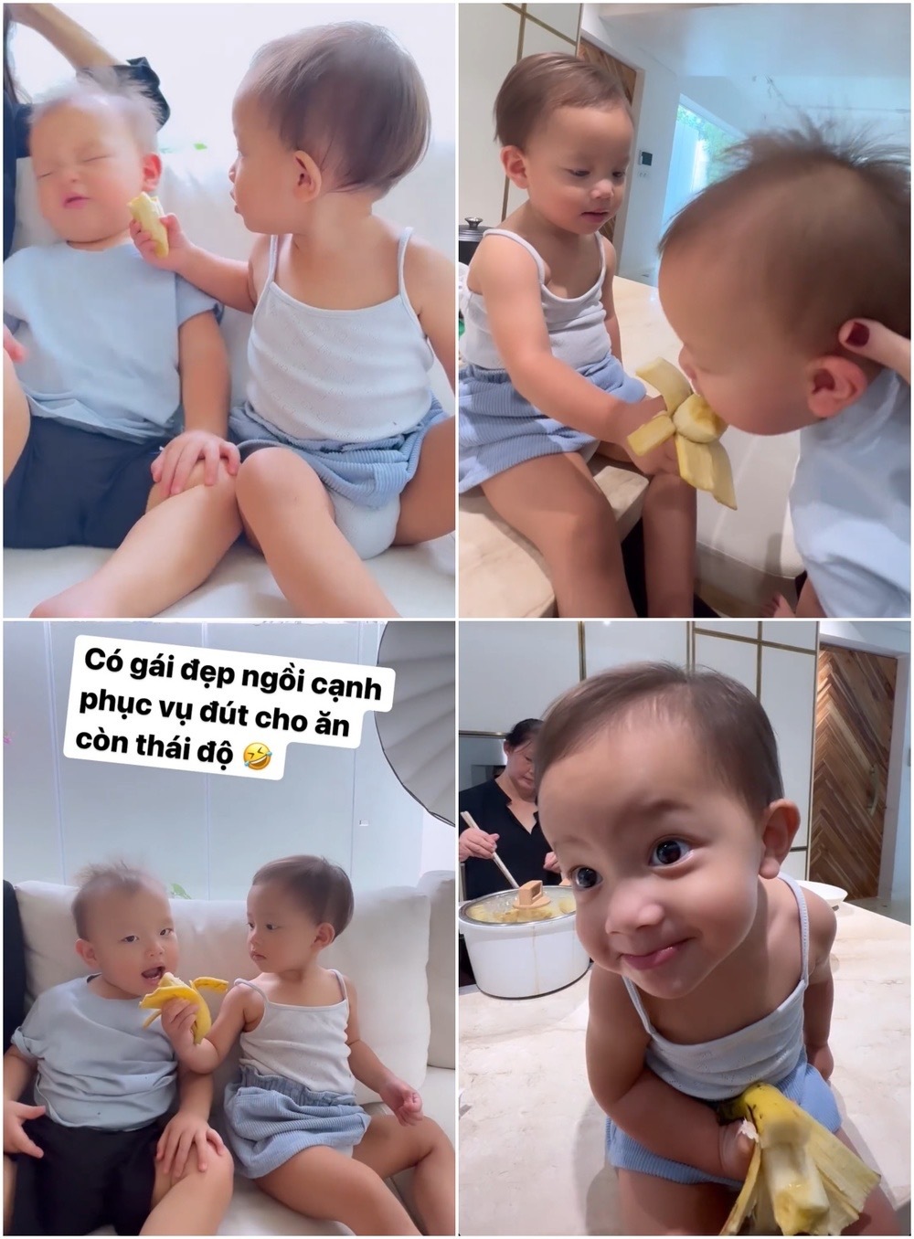 Lisa ra dáng chị gái “nhà người ta”, vừa đút cho Leon ăn vừa ôm em đầy âu yếm - Ảnh 4