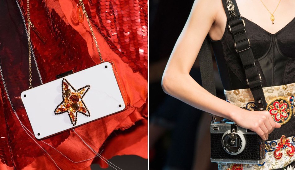 Lanvin thiết kế túi xách tươi sáng cho chiếc điện thoại nên khá hợp với những cô nàng ưa phong cách nữ tính. Dolce & Gabbana tạo hình camera cho túi nên khá hợp với những người cá tính.