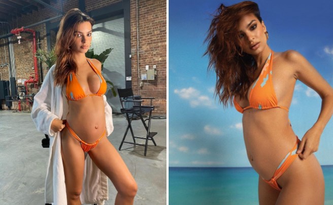 Siêu mẫu nội y Emily Ratajkowski khoe bụng bầu với trang phục bó sát