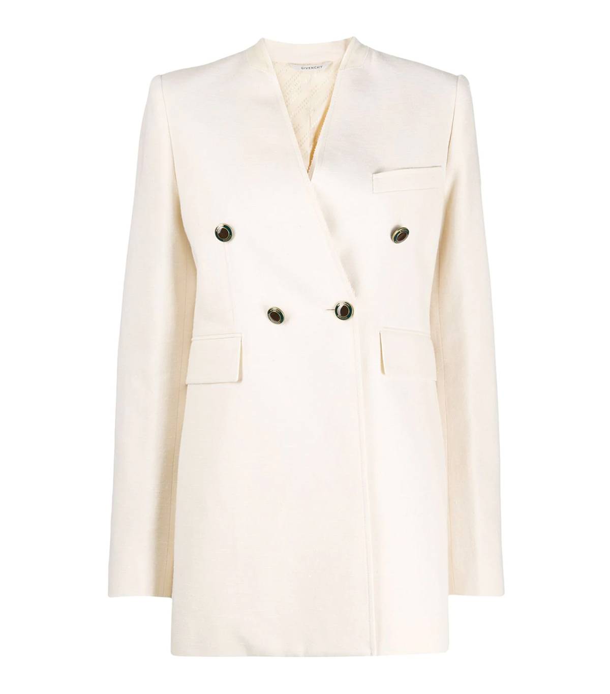 Áo blazer không cổ với màu sắc nhã nhặn của Givenchy.