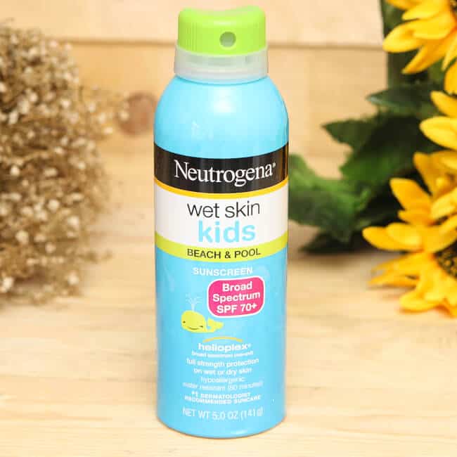 Neutrogena Wet Skin Kids Spray - SPF 70 dùng được cho da ướt lẫn da khô.