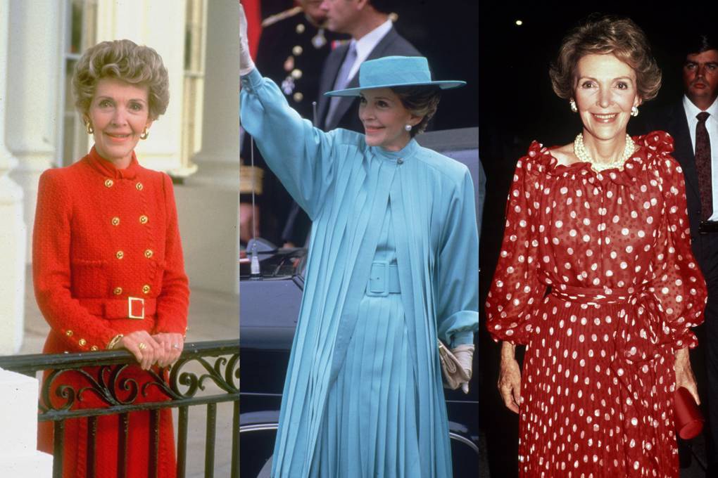 Nancy Reagan là fan hâm mộ của thương hiệu Oscar de la Renta, Bill Blass và Carolina Herrera. Đỏ, trắng, xanh là những tông màu yêu thích của bà để che đi khuyết điểm vóc dáng nhỏ nhắn