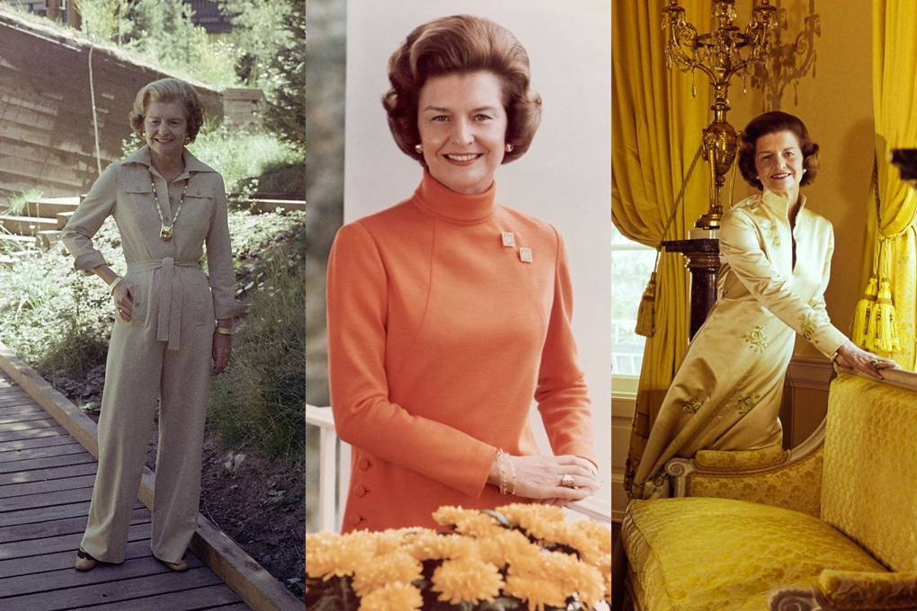 Betty Ford rất thích những chiếc quần ống rộng, kinh râm mắt mèo, khăn lựa và đồ trang sức vàng. Những món đồ này thể hiện sự sang trọng quý phái chuẩn đẳng cấp đệ nhất phu nhân. Bà cũng rất thích sử dụng những chiếc thắt lưng để cổ định vóc dáng