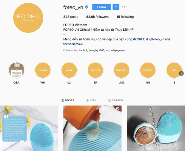 Ngoài website toàn cầu thì tại Việt Nam, Foreo chỉ có một trang Instagram duy nhất