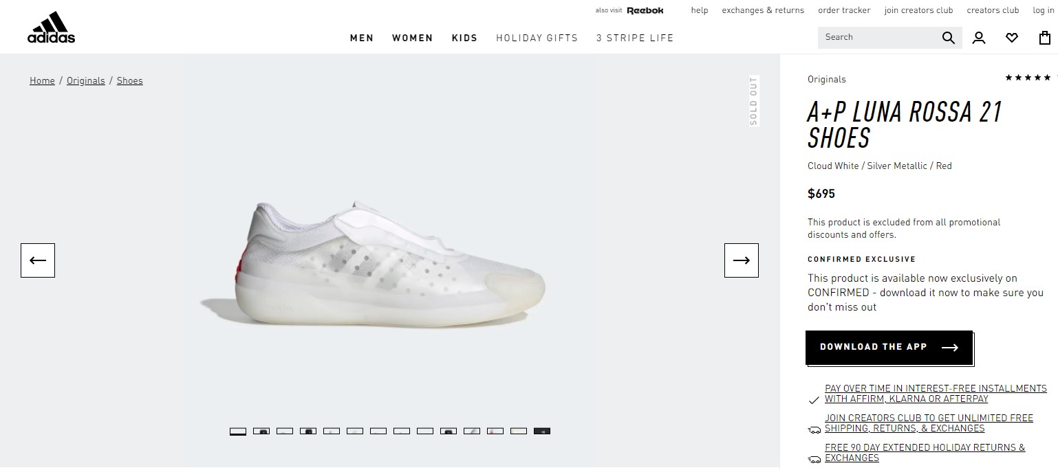 Đôi giày hiện tại đang được bán với giá 695 USD tại website của Prada và Adidas