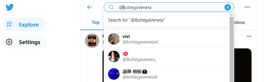 Bạn sẽ không thể tìm được tài khoản của Bottega Veneta trên Twitter...